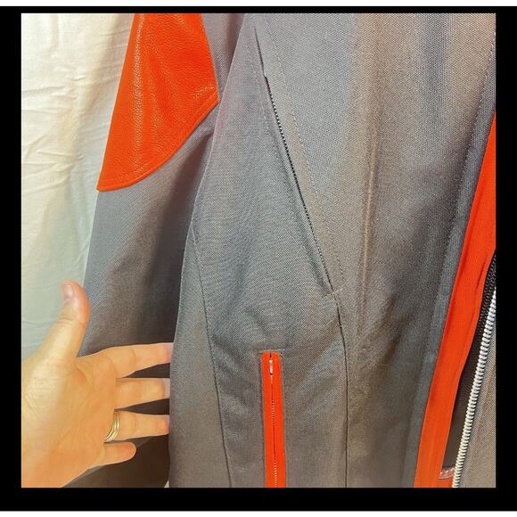Hillside Men's Vented Leather & Cordura Jacket, Biker Jacket Sz 48, Orange Black - Picture 7 of 14